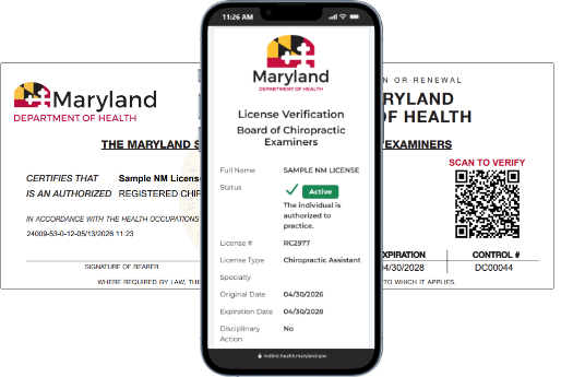 Image of license and cell phone showing verification website